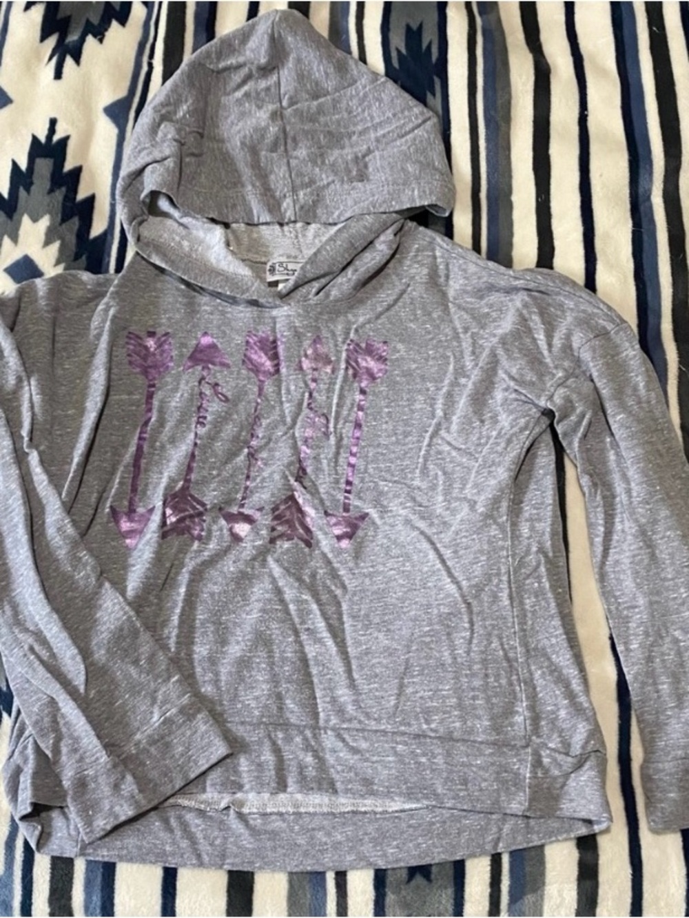 Disney Gray Hoodie with Shiny Purple Arrow Motif